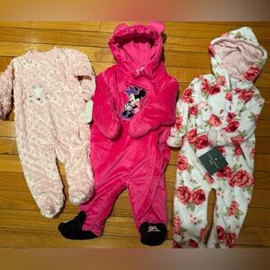 Baby Girl Coverall! 3 pcs!  Hot pink/worn once, the other 2 are new with tags!